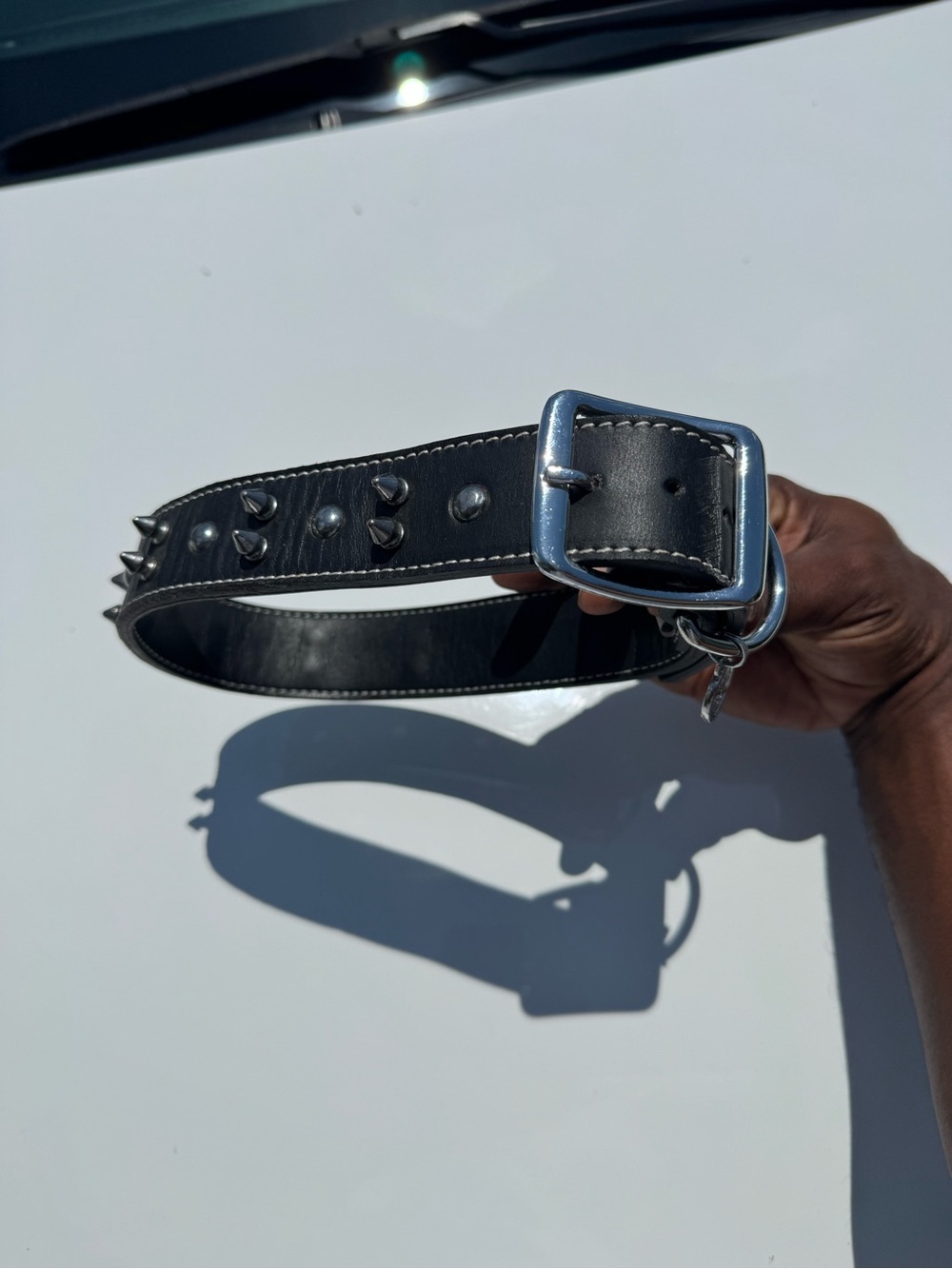 Genuine Leather Spiked Dog Collar XLarge Breeds 23"-28" Neck 1.75" Wide Black